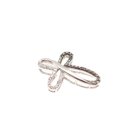 925 Sterling Silver Real Black & White Diamond Cross Mini Slide Charm Pendant