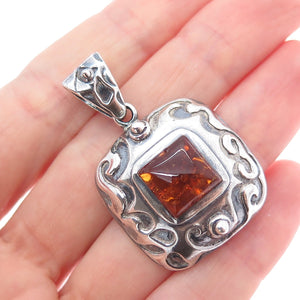SILPADA 925 Sterling Silver Vintage Real Amber Oxidized Charm Pendant