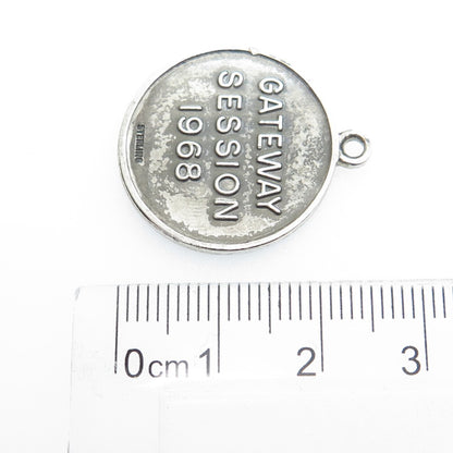 925 Sterling Silver Vintage 1968 Gateway Session Oxidized Round Pendant