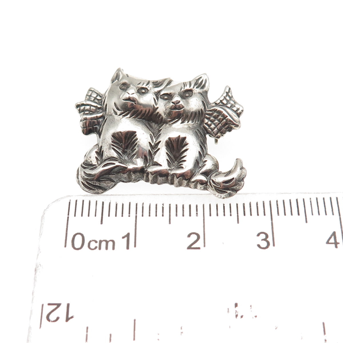 Beau 925 Sterling Silver Vintage Cat Couple Oxidized Pin Brooch