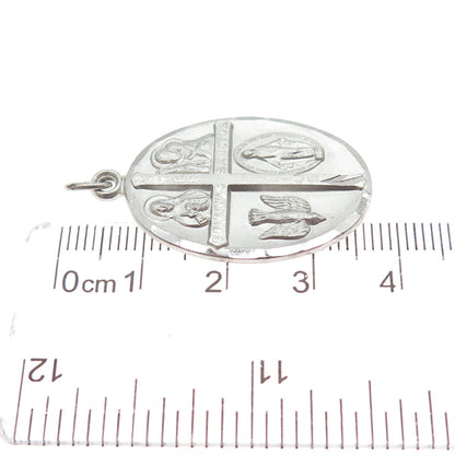 925 Sterling Antique Art Deco 4-Way Cross Religious Emergency Medal Pendant