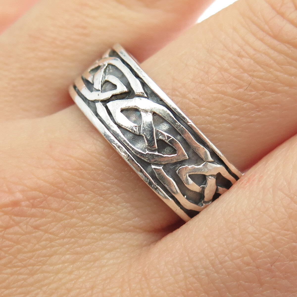 925 Sterling Silver Vintage Viking / Celtic Knot Band Ring Size 12.25