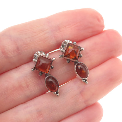 925 Sterling Silver Vintage Real Amber Oxidized Earrings