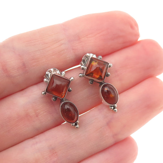 925 Sterling Silver Vintage Real Amber Oxidized Earrings