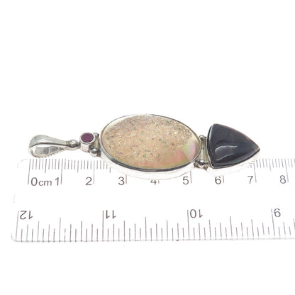 SAJEN 925 Sterling Silver Vintage Real Druzy Jasper & Ruby Gem Amulet Pendant
