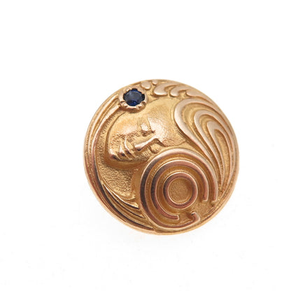 1/20 10K Gold Filled Antique Art Deco Real Sapphire G. Co. Mask Pin Brooch