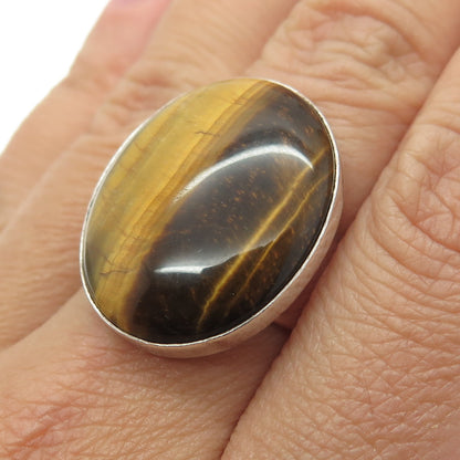 JAY KING DESERT ROSE 925 Sterling Silver Vintage Real Tiger Eye Ring Size 8