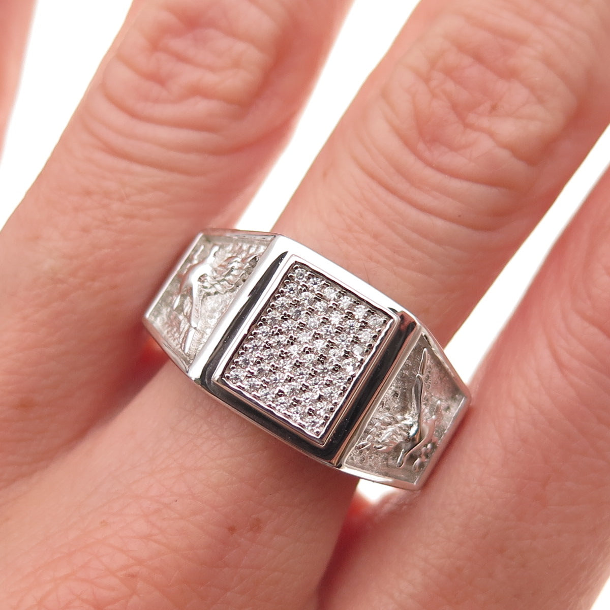 925 Sterling Silver Round-Cut C Z Eagle Ring Size 11