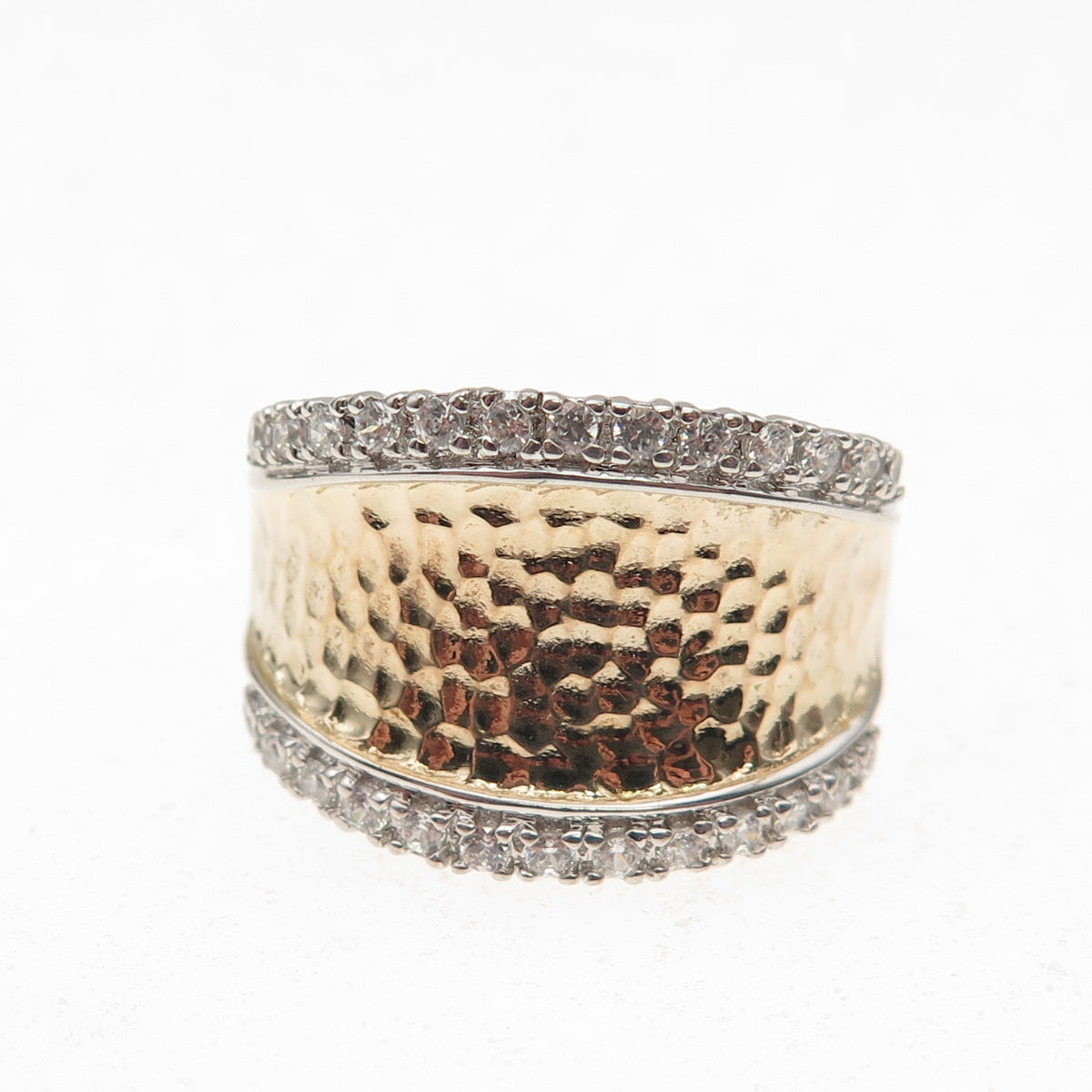ESPO Joseph Esposito 925 Sterling Silver 2-Tone C Z Hammered Ring Size 8.25