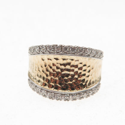 ESPO Joseph Esposito 925 Sterling Silver 2-Tone C Z Hammered Ring Size 8.25