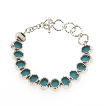 925 Sterling Silver Real Cabochon Tyrone Turquoise Link Bracelet 6-7"
