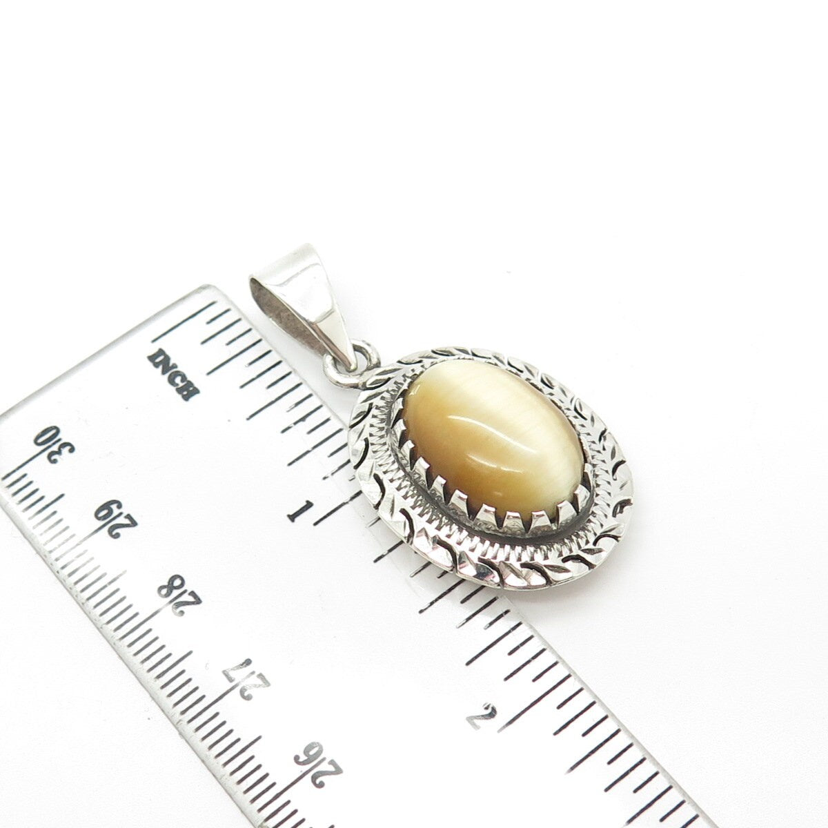 925 Sterling Silver Vintage Real Tiger Eye Gem Handmade Oval Amulet Pendant