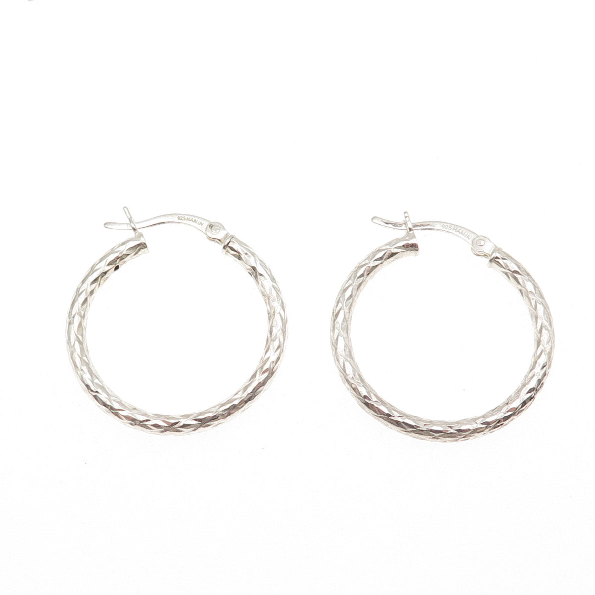 HAN 925 Sterling Silver Vintage Diamond-Cut Hoop Earrings