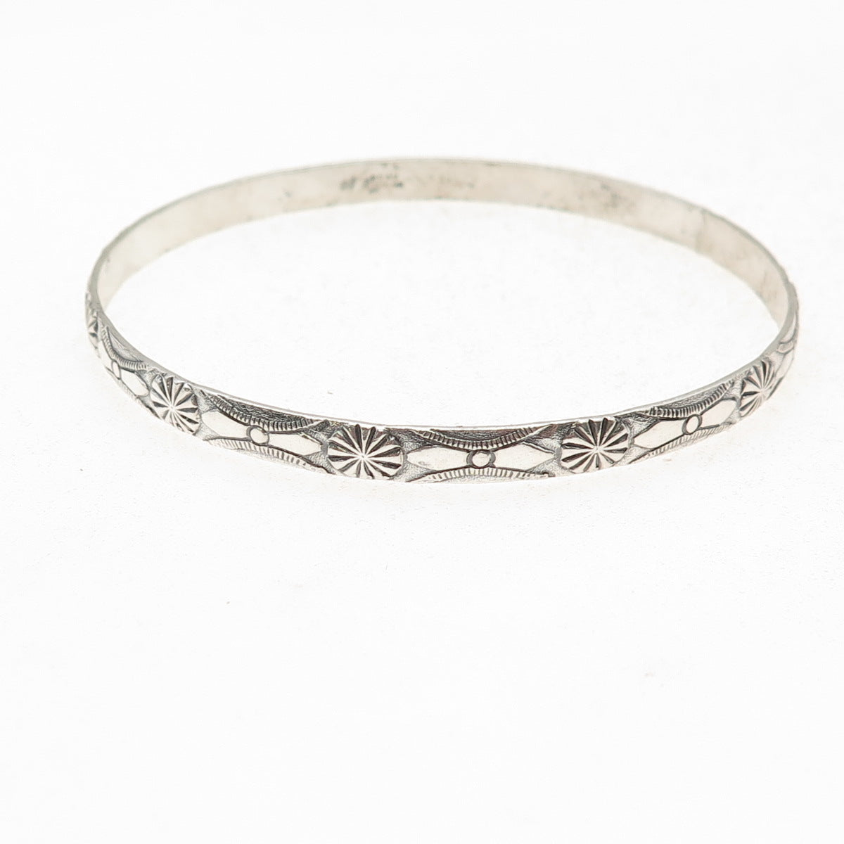 Beau 925 Sterling Silver Antique Art Deco Floral Oxidized Bangle Bracelet 8"