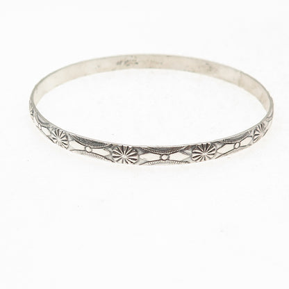 Beau 925 Sterling Silver Antique Art Deco Floral Oxidized Bangle Bracelet 8"