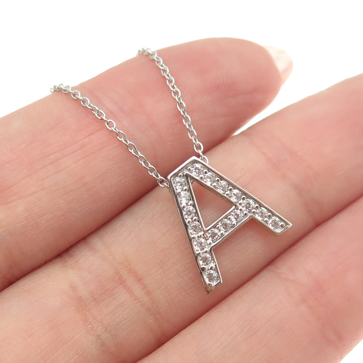 925 Sterling Silver C Z Letter "A" Initial Rolo Chain Necklace 16-18"