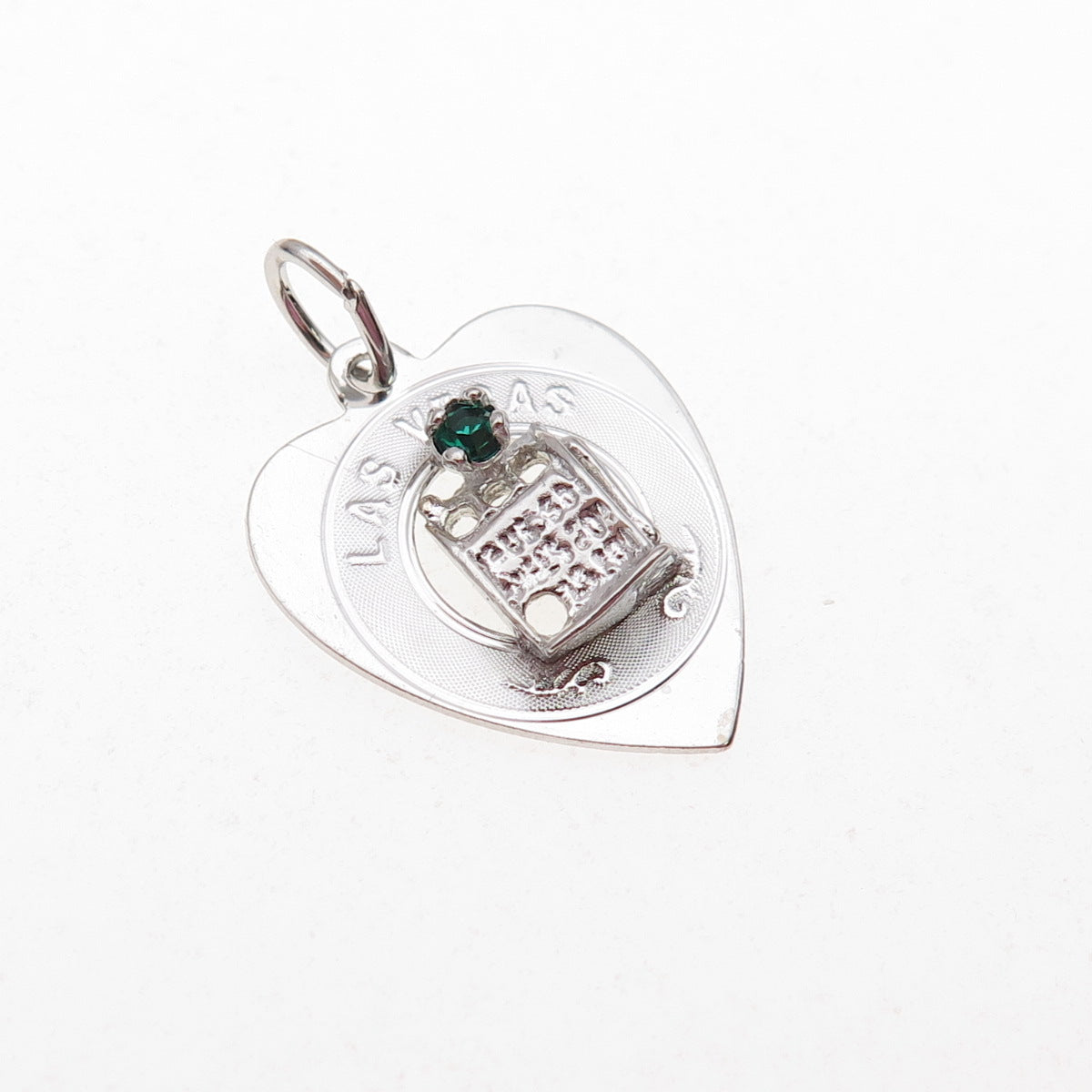 Crea 925 Sterling Silver Vintage Rhinestone Las Vegas Slot Machine Heart Pendant