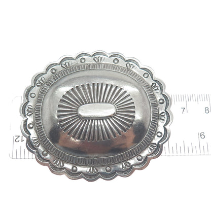 Old Pawn 925 Sterling Silver Vintage Southwestern Concho Oxidized Tribal Brooch