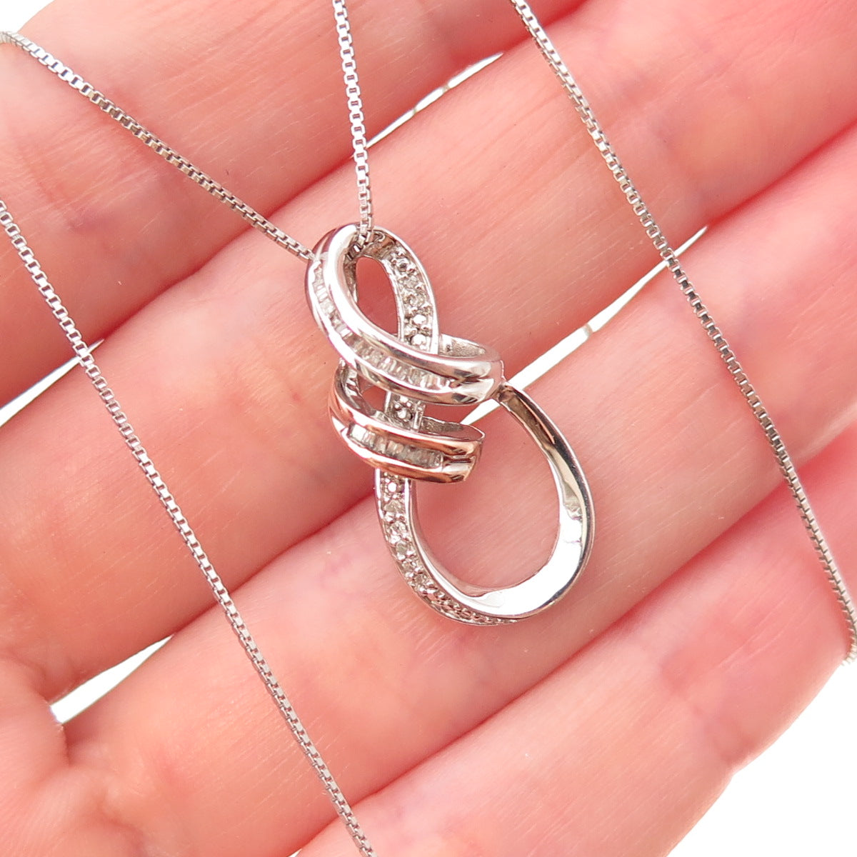 Sun 925 Sterling Silver 14K Gold Real Diamond Infinity Box Chain Necklace 18"