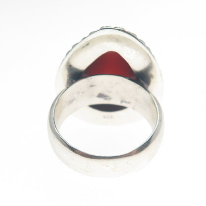 925 Sterling Silver Vintage Real Pear-Cut Carnelian Oxidized Ring Size 8.75