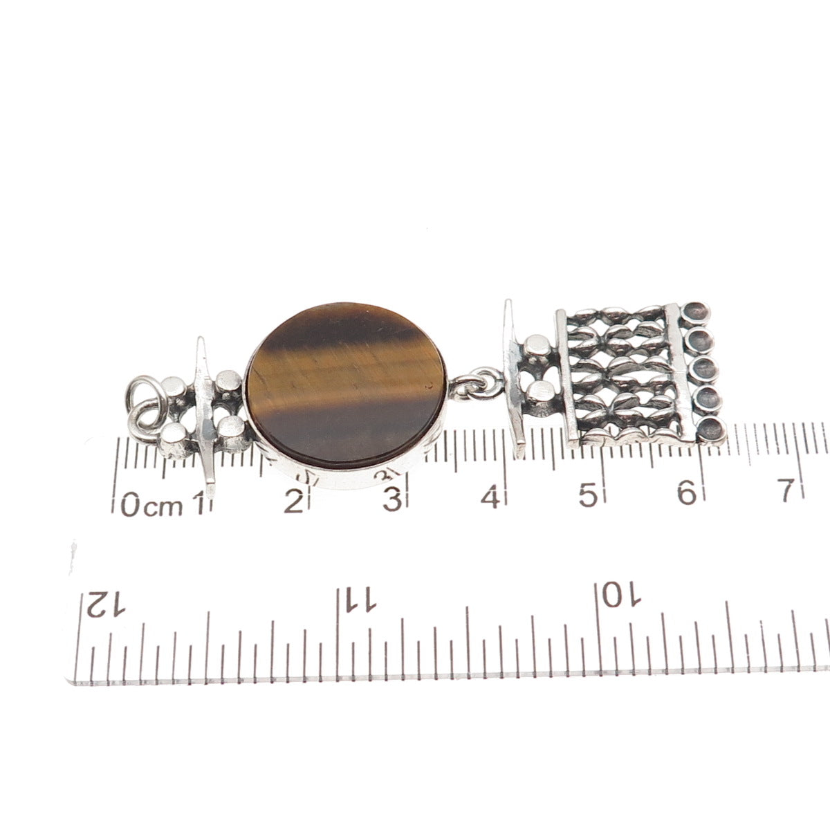Kultateollisuus Ky 830H Silver Vintage 1971 Finland Tiger Eye Modernist Pendant