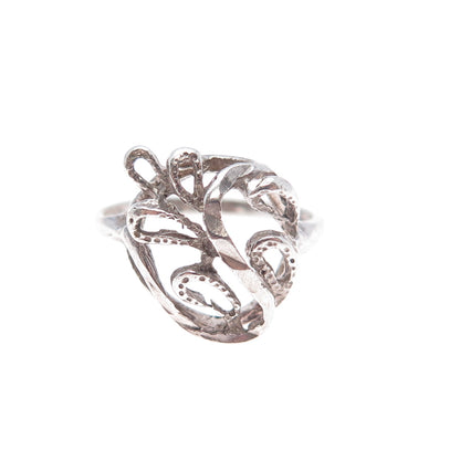 925 Sterling Silver Vintage Swirl Oxidized Ring Size 7