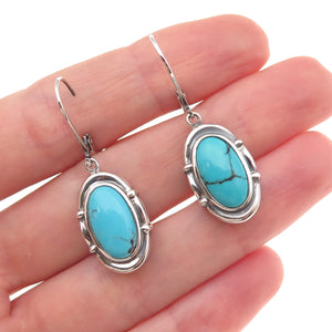 Whitney Kelly 925 Sterling Silver Vintage Real Turquoise Dangle Earrings
