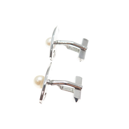 925 Sterling Silver Antique Japan Real Akoya Pearl Cufflinks