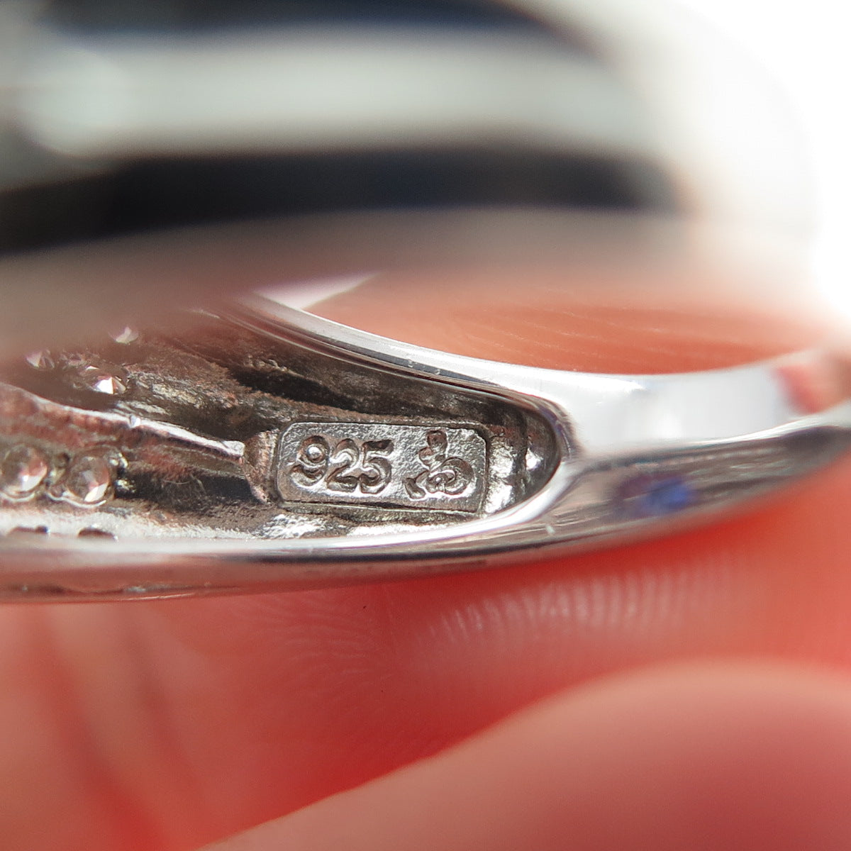 925 Sterling Silver Pear & Round-Cut Blue White C Z  Ring Size 6