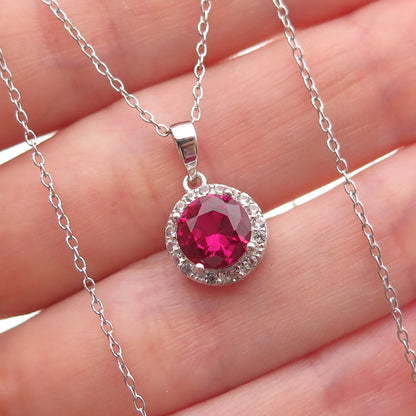 925 Sterling Silver Lab-Created Ruby & Real White Topaz Cable Chain Necklace 18"