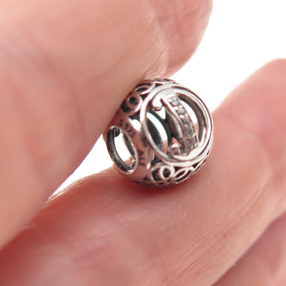 Pandora 925 Sterling Silver C Z Letter D Initial Slide Bead Charm