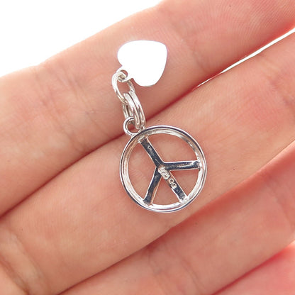 925 Sterling Silver Vintage Peace Symbol Heart Minimalist Charm Pendant