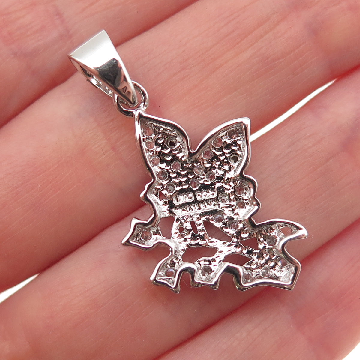 925 Sterling Silver Real Round-Cut Emerald Ruby & C Z Butterfly Charm Pendant