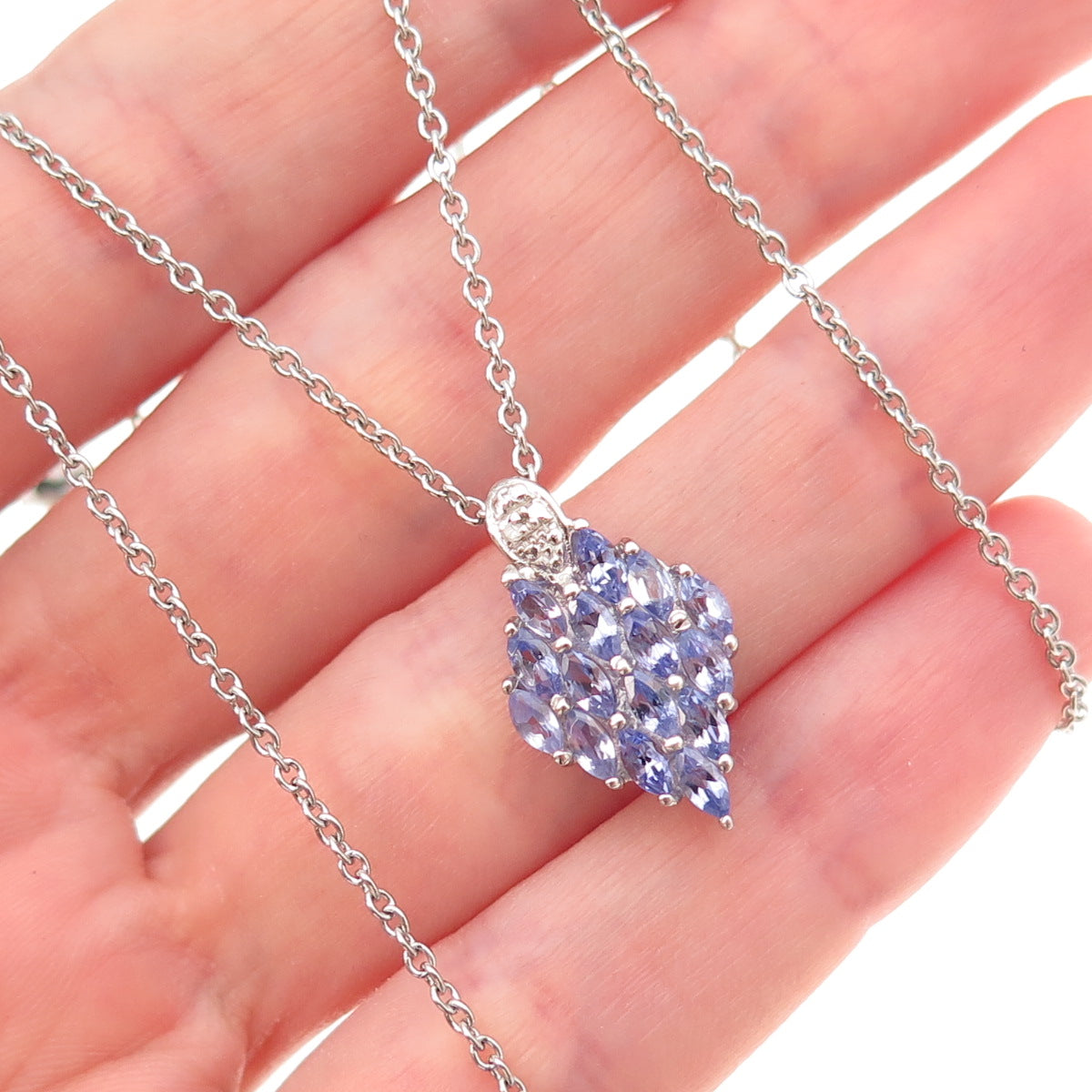 Chuck Clemency 925 Sterling Silver Real Diamond & Tanzanite Chain Necklace 20"