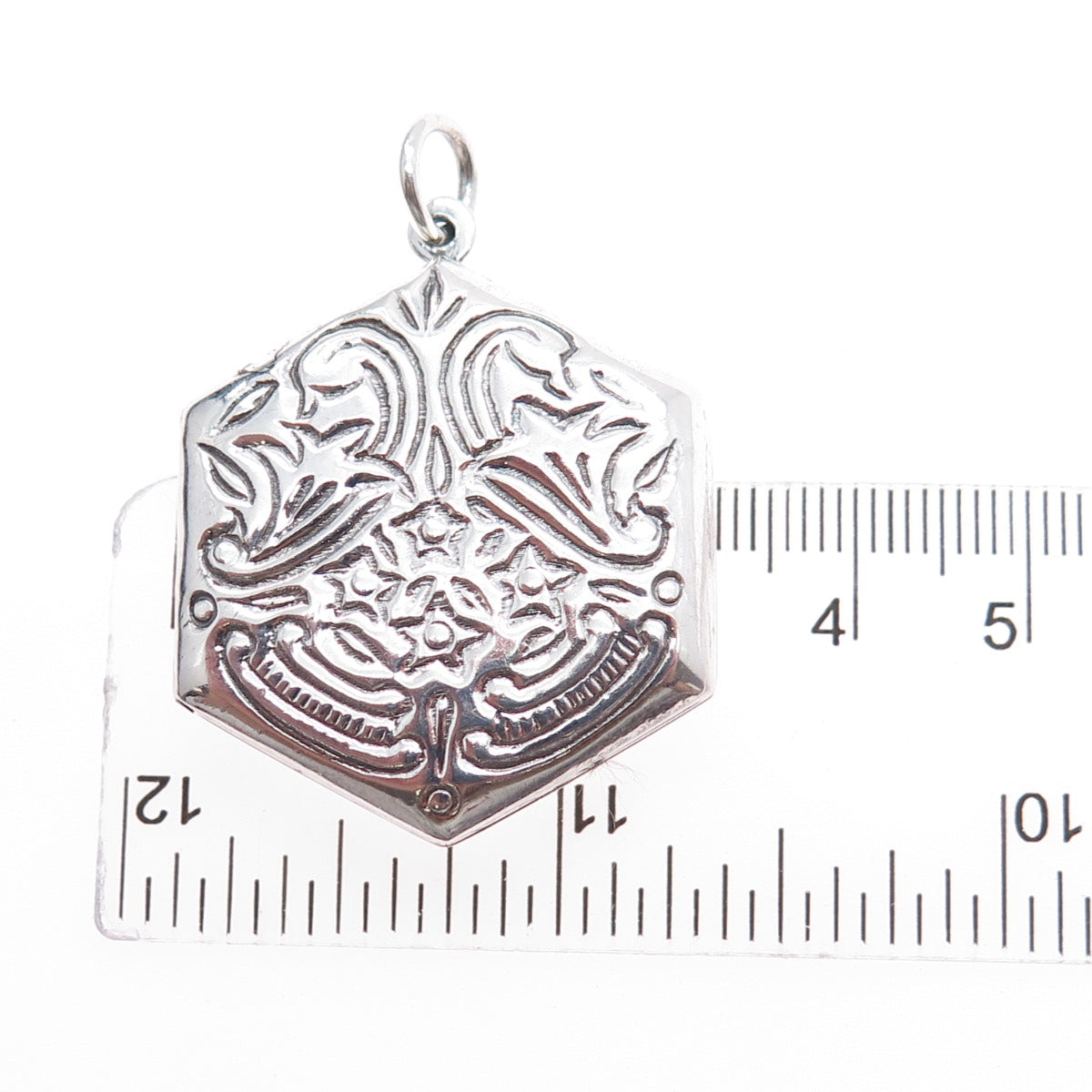 925 Sterling Silver Vintage Ornate Floral Locket Charm Pendant
