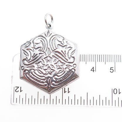 925 Sterling Silver Vintage Ornate Floral Locket Charm Pendant