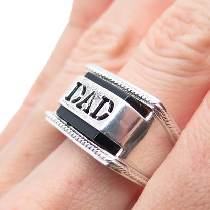 925 Sterling Silver Real Black Onyx Dad Ring Size 10.25