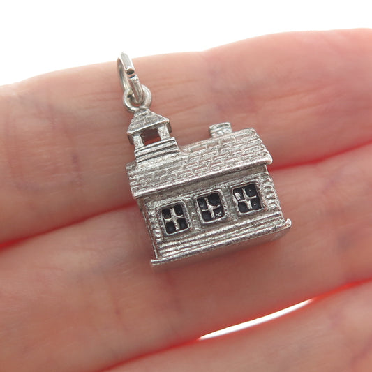 WELLS Sterling Silver Antique Art Deco Old Church Minimalist 3D Charm Pendant