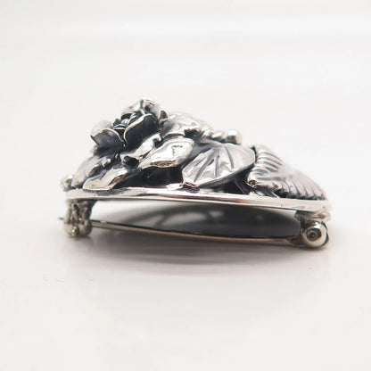 925 Sterling Silver Vintage Floral Leaf Pin Brooch