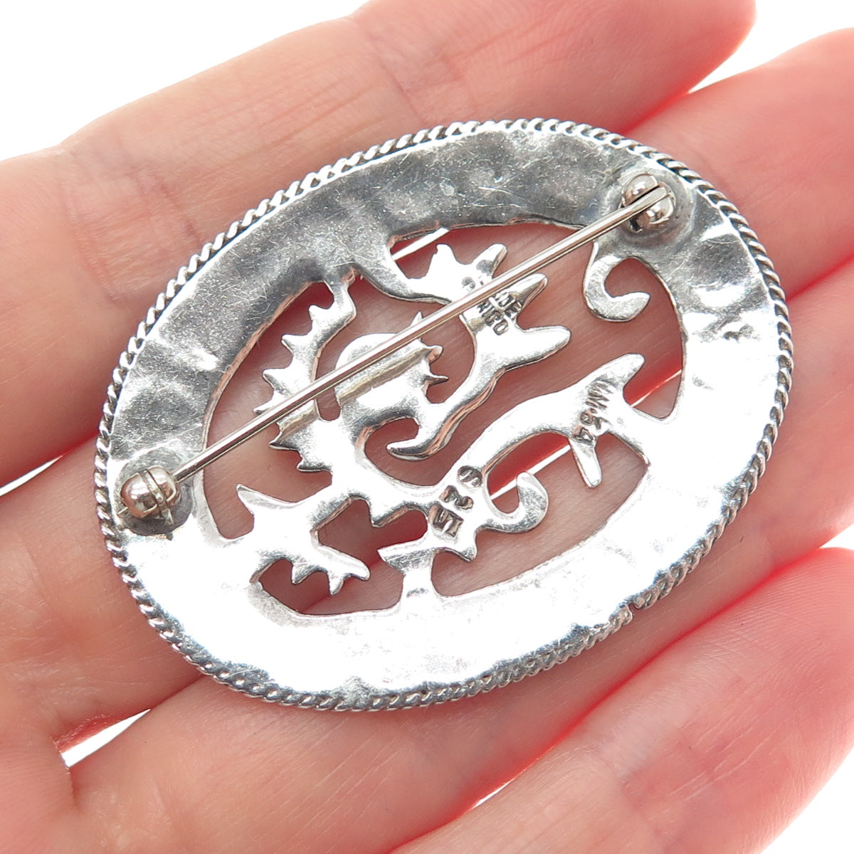 925 Sterling Silver Vintage Mexico Aztec God Quetzalcoatl Oxidized Pin Brooch