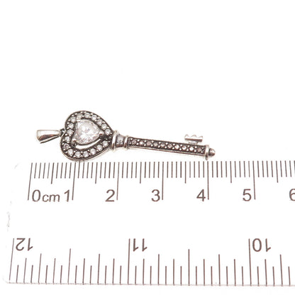JH Young 925 Sterling Silver Heart & Round-Cut C Z Key Charm Pendant