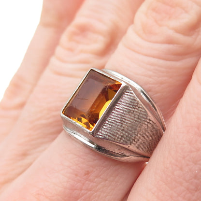 Vargas Sterling Silver Antique Art Deco Emerald-Cut Yellow C Z Ring Size 6.75