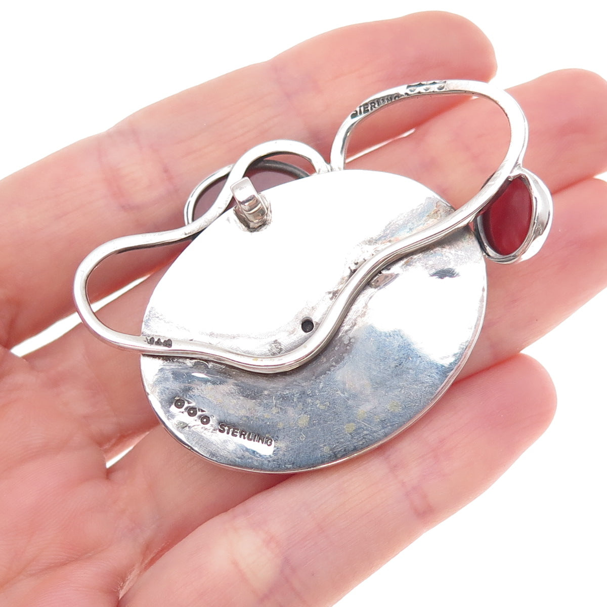 925 Sterling Silver Vintage Real Multi-Agate & Carnelian Modernist Slide Pendant