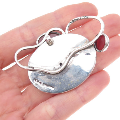 925 Sterling Silver Vintage Real Multi-Agate & Carnelian Modernist Slide Pendant