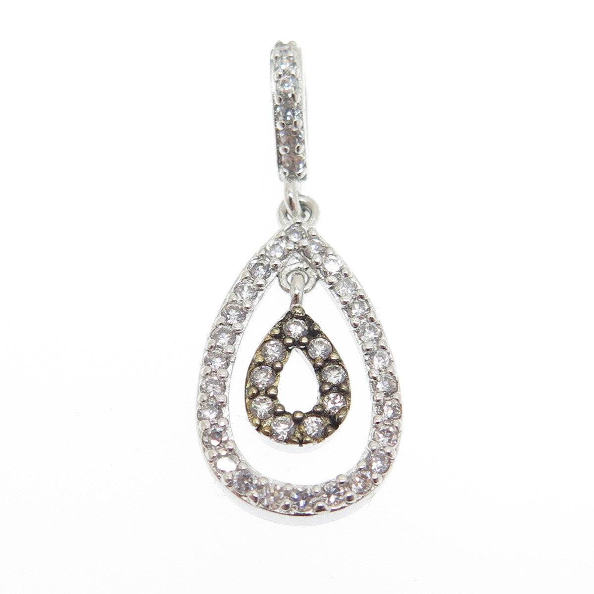 925 Sterling Silver 2-Tone Round-Cut C Z Teardrop Pendant