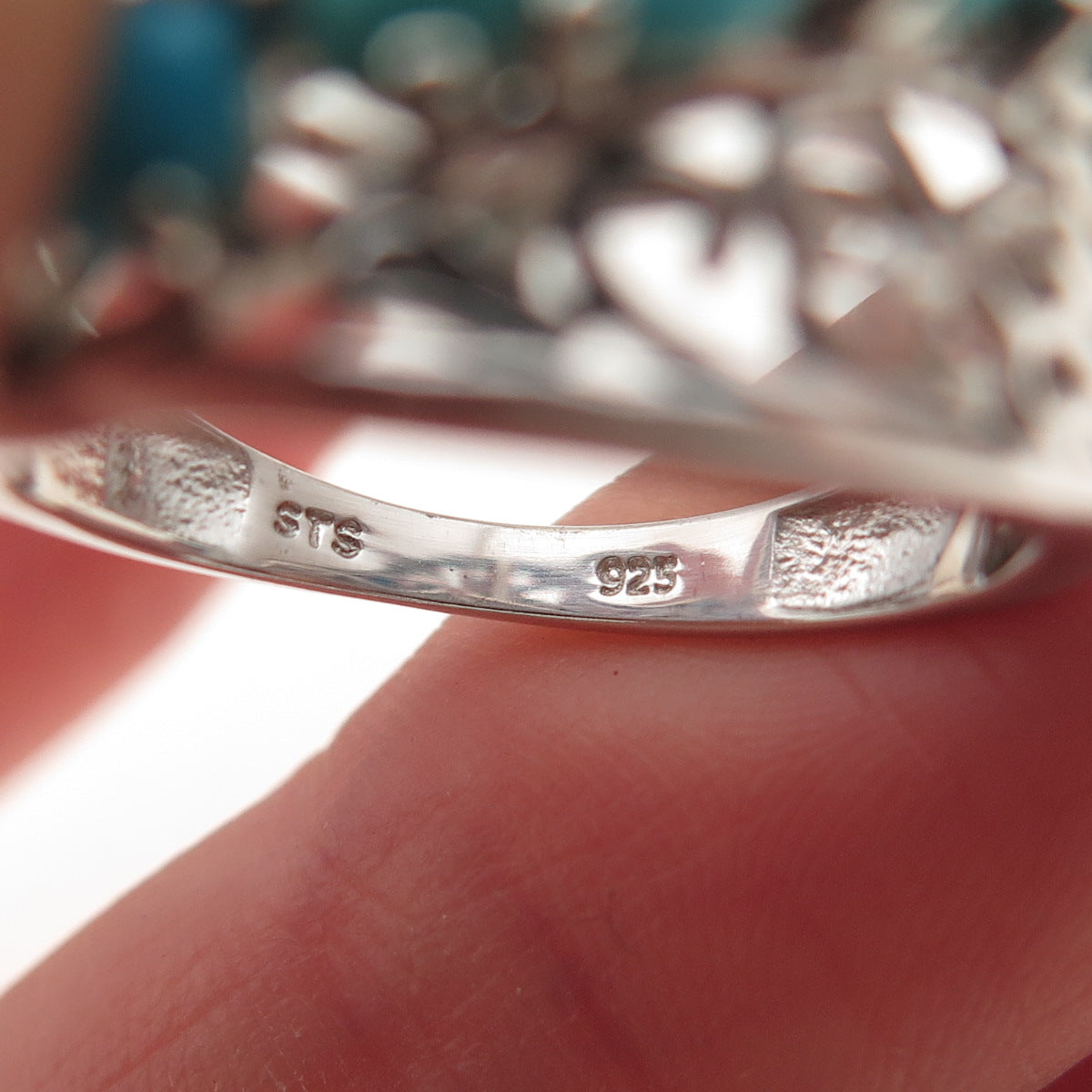 Chuck Clemency 925 Sterling Silver Real Turquoise Floral Ring Size 7.5