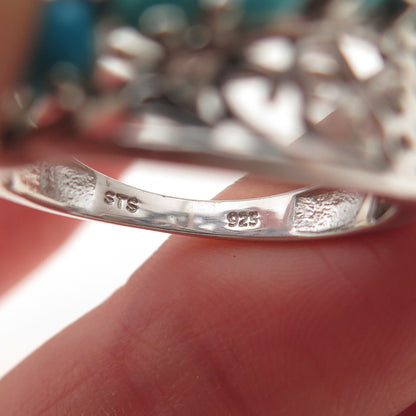 Chuck Clemency 925 Sterling Silver Real Turquoise Floral Ring Size 7.5