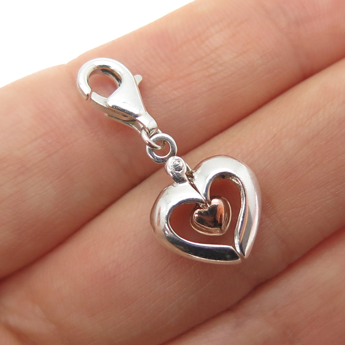 925 Sterling Silver 2-Tone Vintage Transformer Heart Lobster Lock Charm Pendant