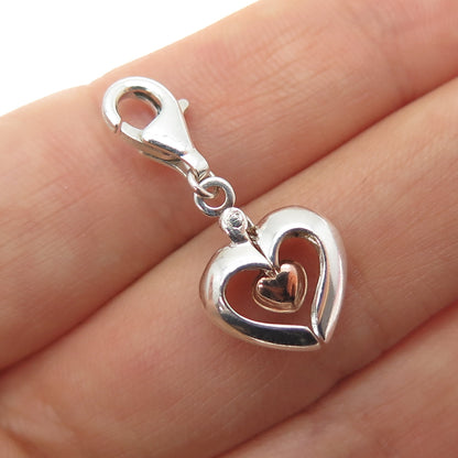 925 Sterling Silver 2-Tone Vintage Transformer Heart Lobster Lock Charm Pendant