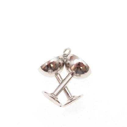Art's Elegance 925 Sterling Silver Vintage Crossed Wine Glasses Charm Pendant